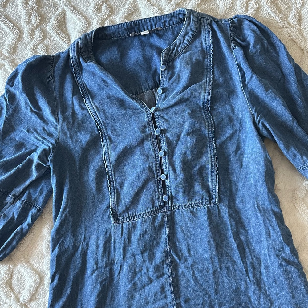 LOFT mini chambray dress with balloon sleeves